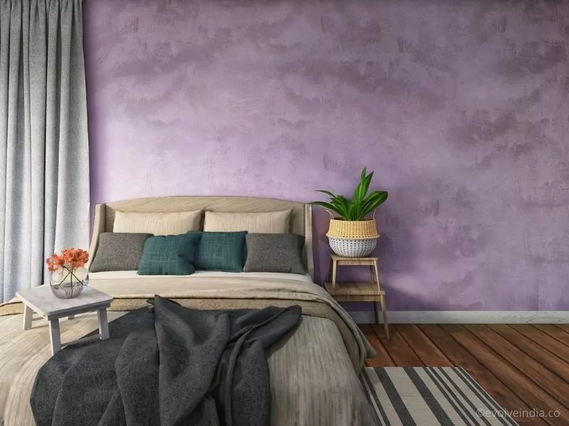 A Bed Backdrop Designed Using Textured Concrete Finish In the Design Monterrey Cadet Blue by Evolve India